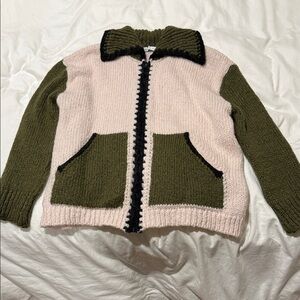 Zara Collarblock Knit Zip Cardigan